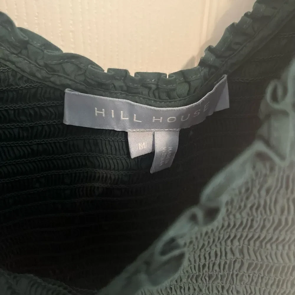Hill House Dark Green Puff Sleeve Blouse NWOT
